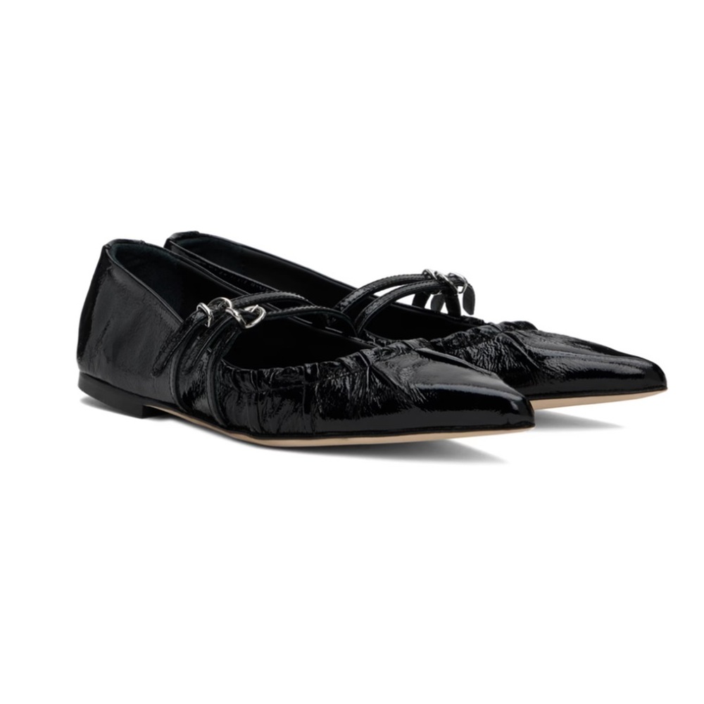 MSGM Black Patent Leather Flats with Straps